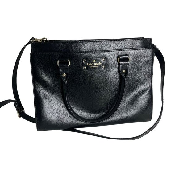 Kate Spade New York Wellesley Embossed Leather Satchel Purse Black Pink Interior - Picture 1 of 13